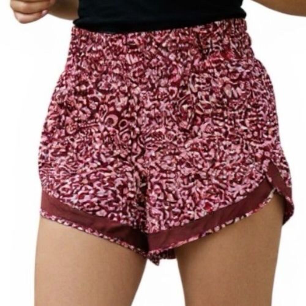 Athleta Mesh Racer Run High Rise 3" Shorts XS Red Rust Pink Camo Athletic Liner